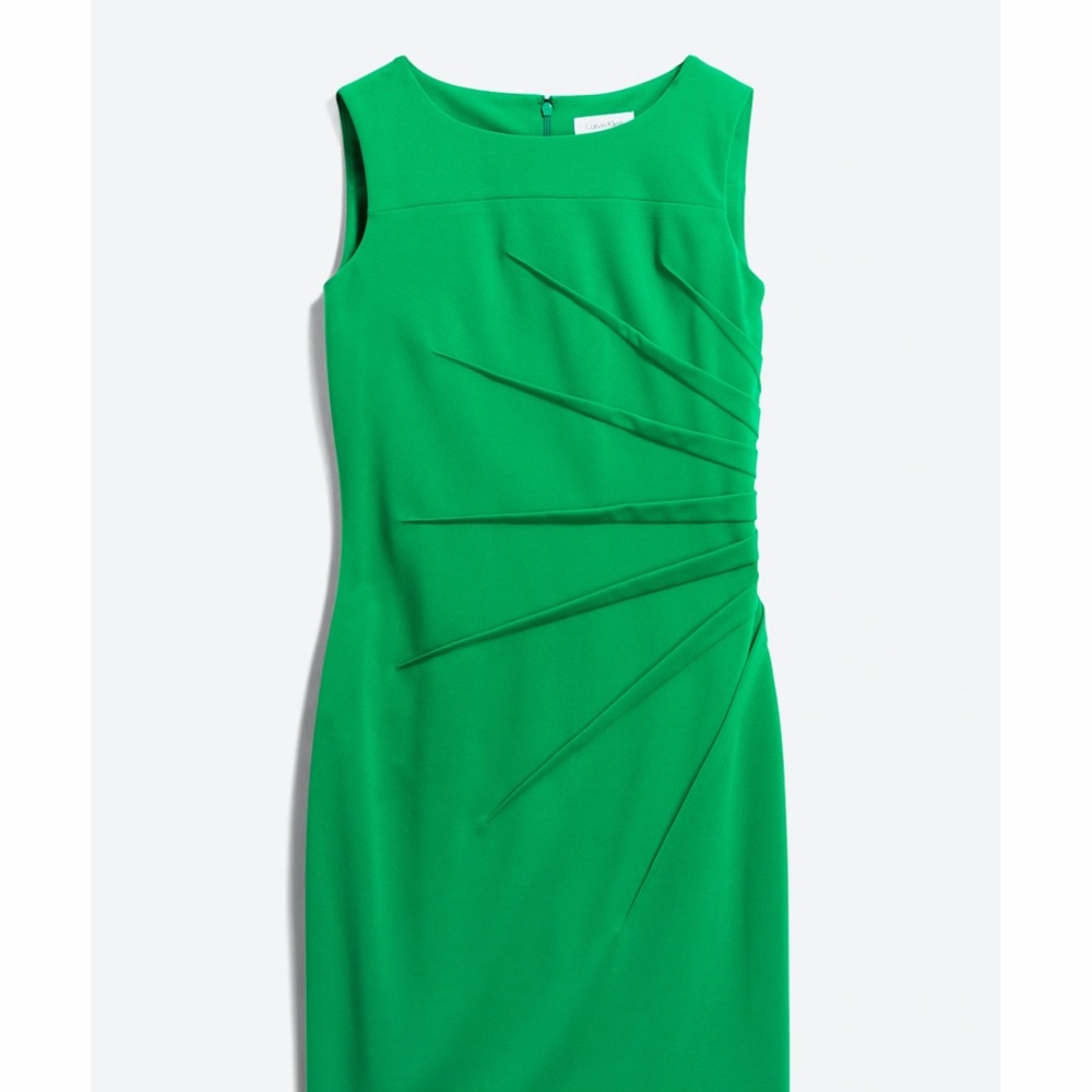 Calvin Klein Green Ruched Sheath Midi Dress